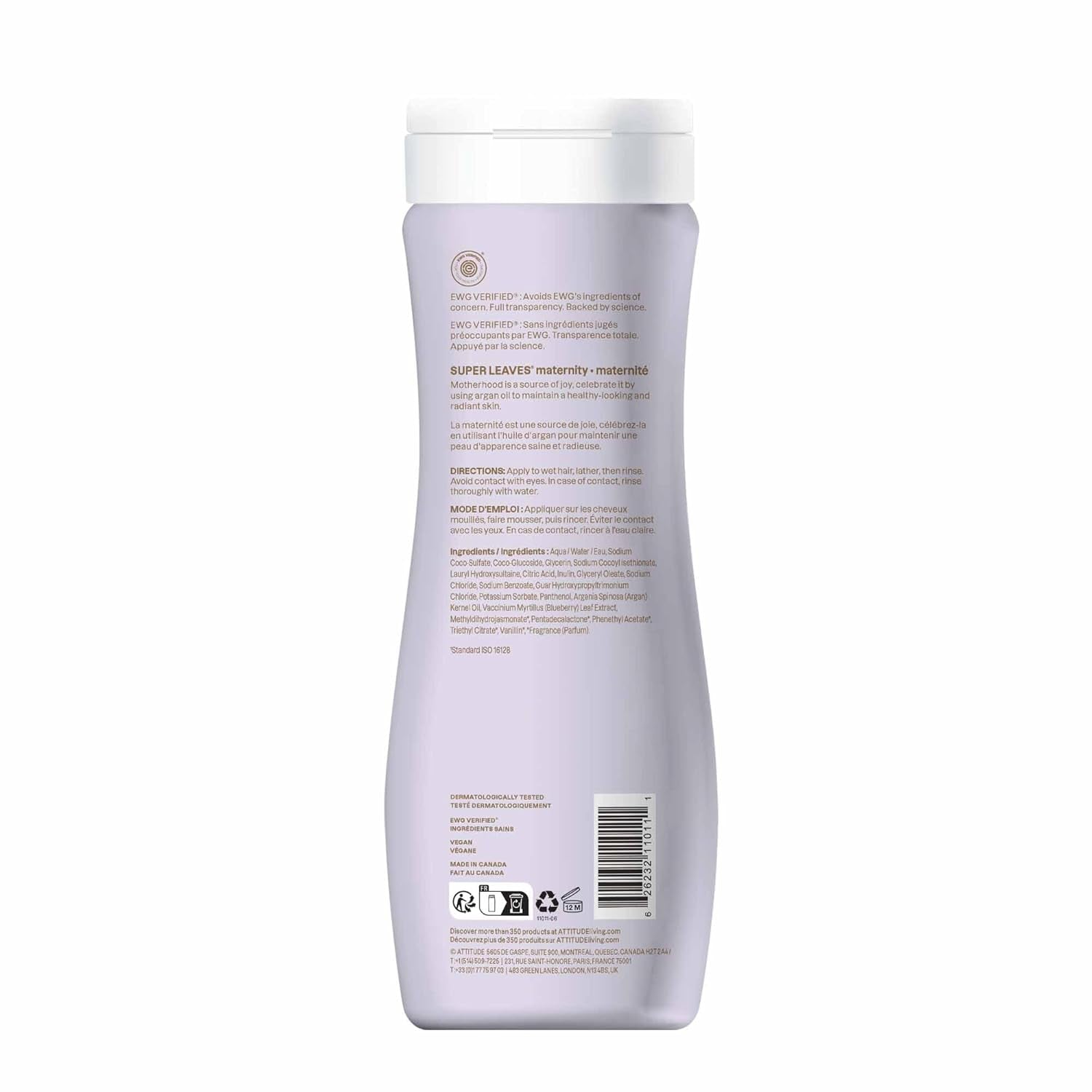 ATTITUDE Pregnancy Shampoo, EWG Verified, Dermatologically Tested, Plant and Mineral-Based, Vegan Maternity Products, Argan Leaf Extract, 16 Fl Oz